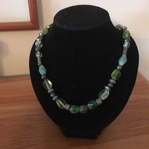 Green and Silver Beaded Necklace